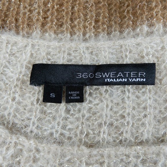 360 SWEATER Pullover S Boxy Colorblock Stripe Alpaca Wool Knit Gold Camel NEW - Picture 2 of 7